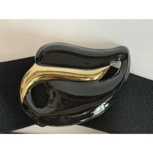 Vintage Women’s Day Lor Gold/Black Enameled Buckle Elastic Stretch Belt Sz S USA